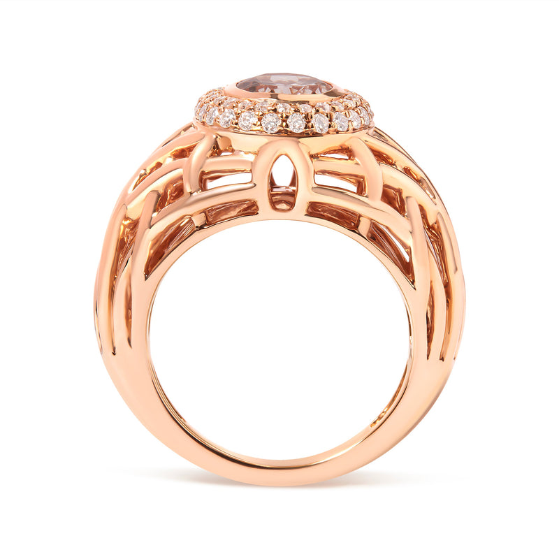 Bids.com 14K Rose Gold Oval Cut Light Pink Morganite and 3/8 Cttw Diamonds Halo and Basket Weave Cocktail Ring (G-H Color, SI1-SI2 Clarity) - Size 7 Rings