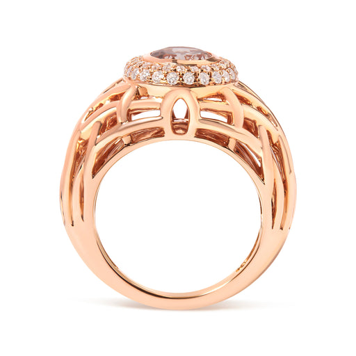 Bids.com 14K Rose Gold Oval Cut Light Pink Morganite and 3/8 Cttw Diamonds Halo and Basket Weave Cocktail Ring (G-H Color, SI1-SI2 Clarity) - Size 7 Rings