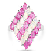 Bids.com 2.95 Carat Genuine Ethiopian Opal and Ruby .925 Sterling Silver Ring Rings