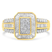 Bids.com 10K Yellow Gold Round and Baguette-Cut Diamond Cocktail Ring (1.0 Cttw, H-I Color, SI2-I1 Clarity) - Size 7 Rings