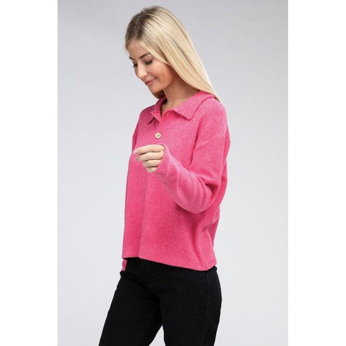 Brushed Melange Hacci Collared Sweater