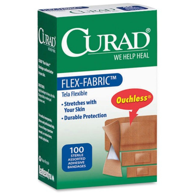 Curad Curad Flex-Fabric Adhesive Bandages, Breathable & Flexible Protection – Assorted Sizes, 100 Count Medical Tape & Bandages White Smoke