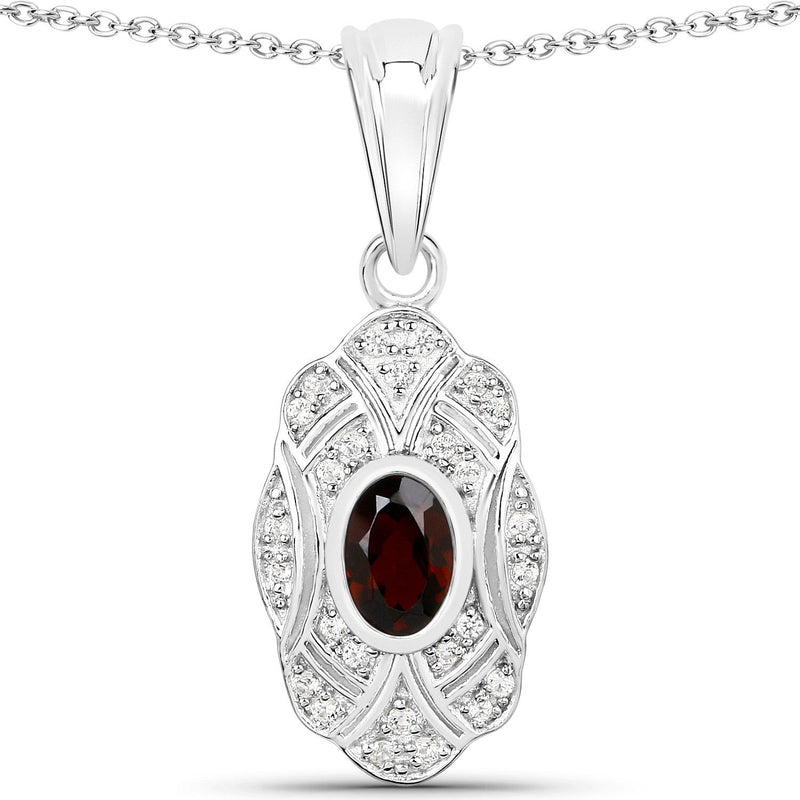 Bids.com 0.63 Carat Genuine Garnet and White Topaz .925 Sterling Silver Pendant Pendants