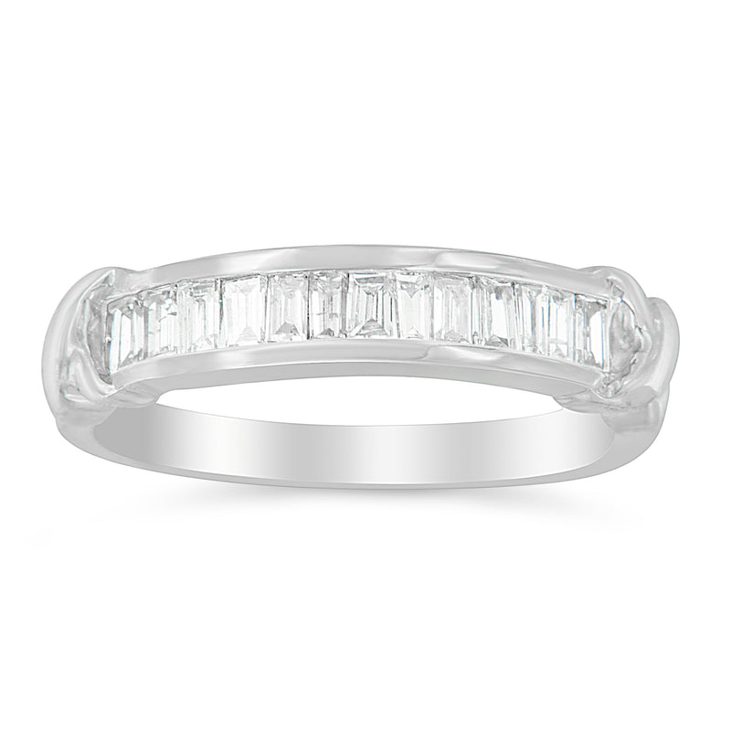Bids.com .925 Sterling Silver 1/2 Cttw Baguette Cut Diamond Channel Set X-Station Wedding Ring (H-I Color, I1-I2 Clarity) - Size 6-1/2 Rings
