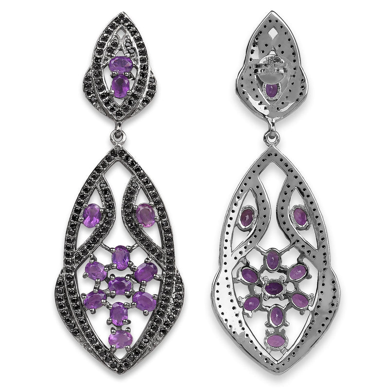 Bids.com 5.74 Carat Genuine Amethyst and Black Spinel .925 Sterling Silver Earrings Earrings