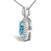 Bids.com .925 Sterling Silver Oval Blue Topaz and Diamond Accent with Beaded Halo Pendant Necklace - 18" Inches Necklaces