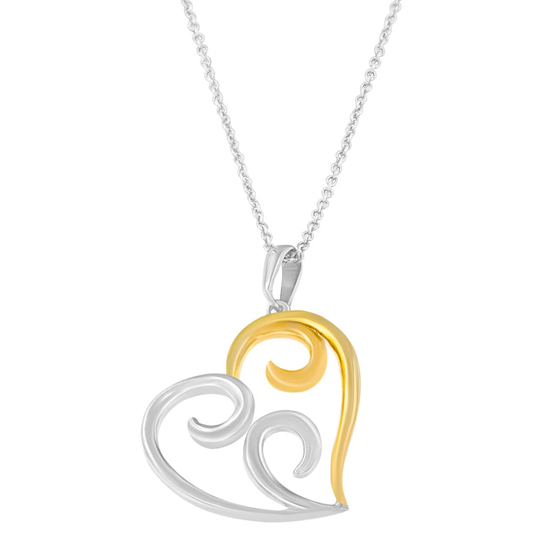 Bids.com 10K Yellow Gold Over .925 Sterling Silver Open Heart with Swirls 18" Box Chain Pendant Necklace Necklaces