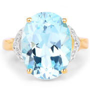 Bids.com 14K Yellow Gold Plated 11.32 Carat Genuine Blue Topaz and White Topaz .925 Sterling Silver Ring Rings