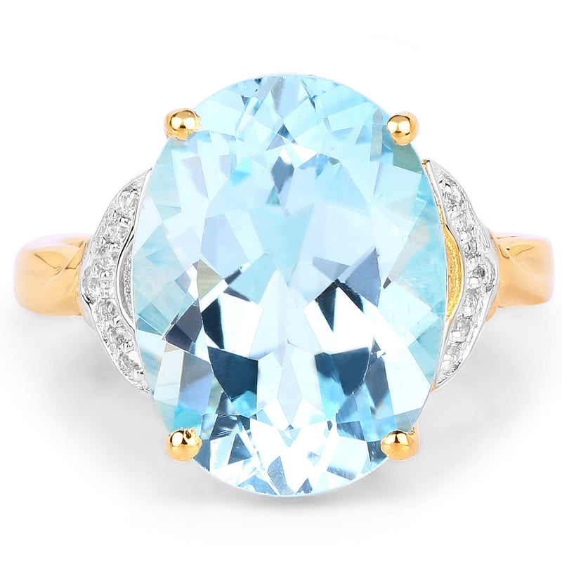 Bids.com 14K Yellow Gold Plated 11.32 Carat Genuine Blue Topaz and White Topaz .925 Sterling Silver Ring Rings
