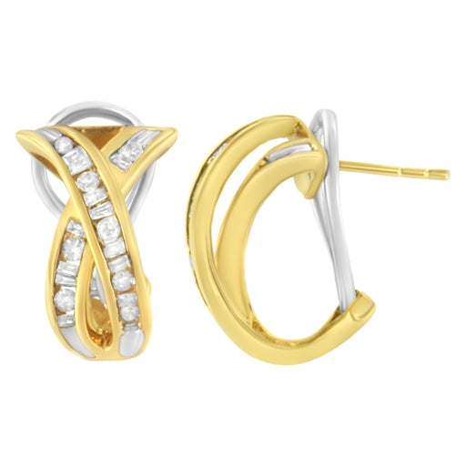 Bids.com 14K Yellow and White Gold 1/2 TDW "X" Shape Cross Over Diamond Hoop Earrings (I-J, I2-I3) Earrings