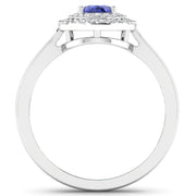 Bids.com 0.91 Carat Genuine Tanzanite and White Diamond 14K White Gold Ring Rings