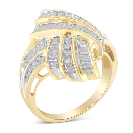 Bids.com 10K Yellow Gold Diamond Bypass Cocktail Ring (1 1/5 Cttw, I-J Color, I2-I3 Clarity) - Size 8 Rings