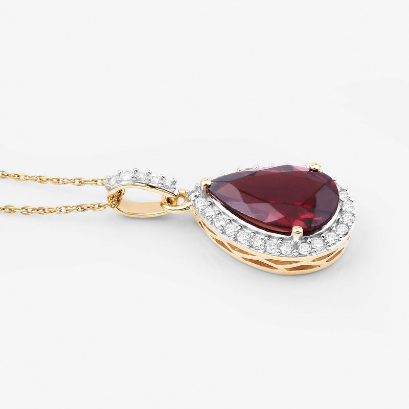Bids.com 3.29 Carat Genuine Rhodolite and White Diamond 14K Yellow Gold Pendant Pendants