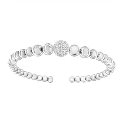 Bids.com .925 Sterling Silver 1/6 Cttw Diamond Rondelle Graduated Ball Bead Cuff Bangle Bracelet (I-J color, I2-I3 clarity) - Fits wrists up to 7 1/2 inches Bracelets