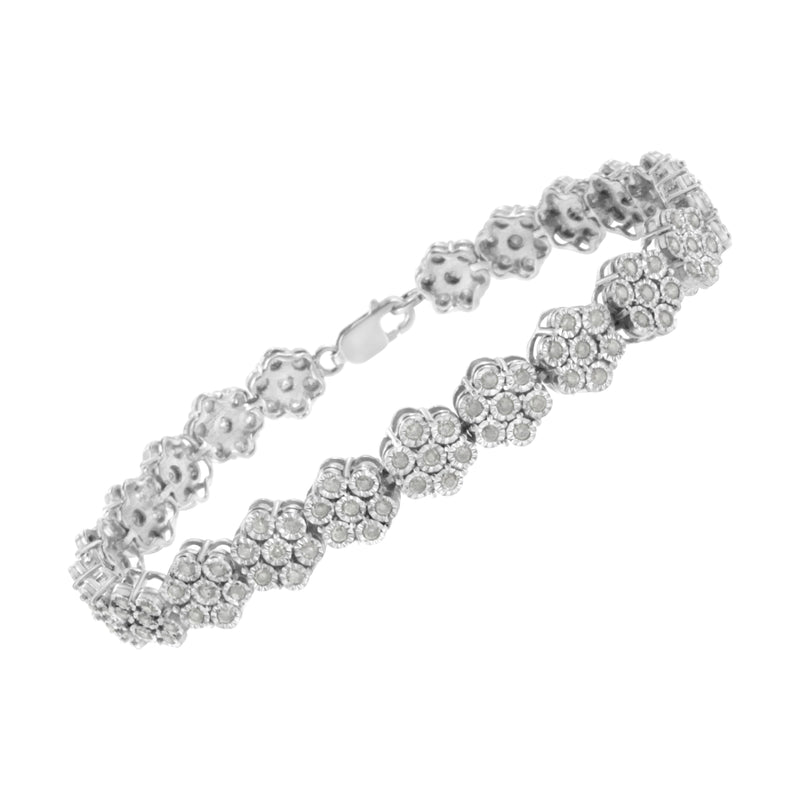 Bids.com .925 Sterling Silver 2.0 cttw Diamond 7 Stone Floral Cluster Link Bracelet (I-J Color, I3 Clarity) -7.25" Bracelets