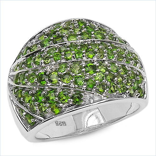 Bids.com 3.16 Carat Genuine Chrome Diopside .925 Sterling Silver Ring Rings
