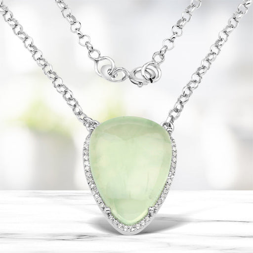 Bids.com 10.77 Carat Genuine Prehnite And White Topaz .925 Sterling Silver Pendant Pendants