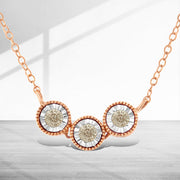 Bids.com 10K Rose and White Gold Plated .925 Sterling Silver 1/4 Cttw Miracle-Set Champagne Diamond Triple Circle 18" Necklace (I2-I3 Clarity) Necklaces