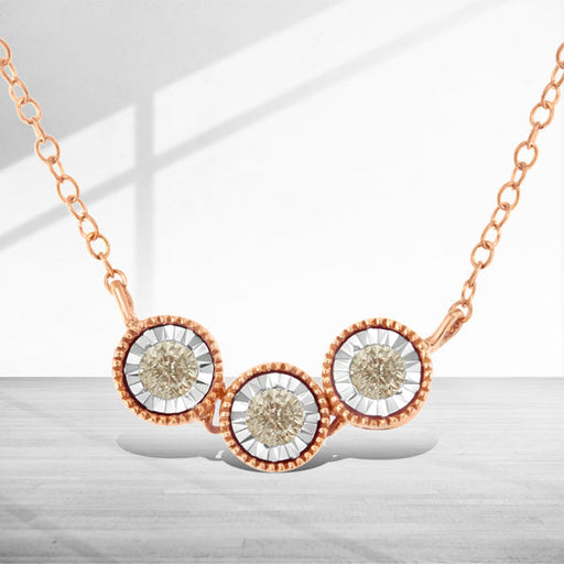 Bids.com 10K Rose and White Gold Plated .925 Sterling Silver 1/4 Cttw Miracle-Set Champagne Diamond Triple Circle 18" Necklace (I2-I3 Clarity) Necklaces