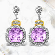 Bids.com 18k Yellow Gold & Sterling Silver Cushion Amethyst & Diamond Earrings (.05cttw) Earrings