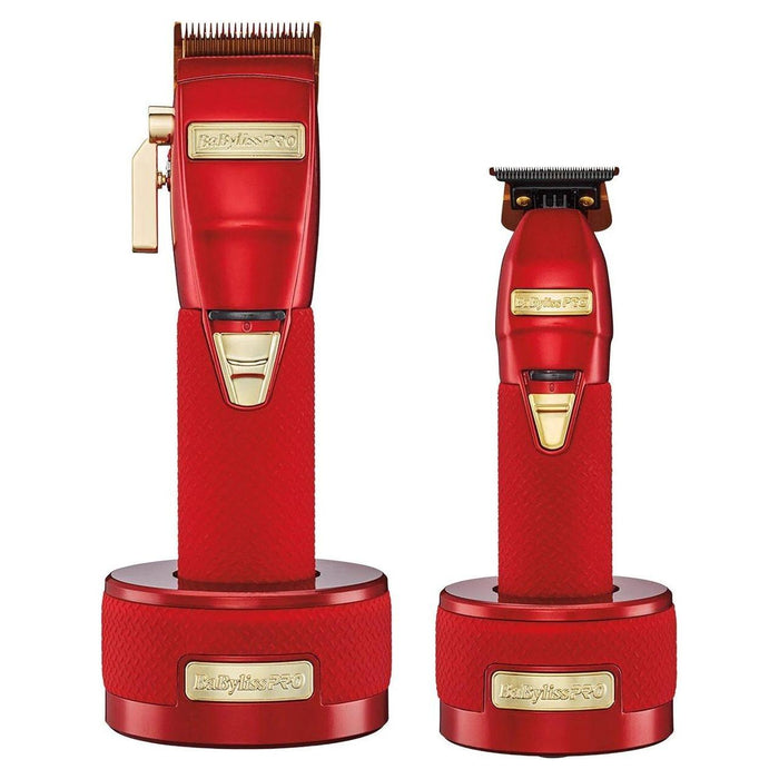 Babylisspro Limitedfx Boost+ Clipper & Trimmer & Charging Base Dock & Cordless Foilfx Shaver Fxx3S Red & Metal Double Foil Shaver Combo Set