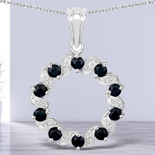 Bids.com 1.30 Carat Genuine Blue Sapphire and White Topaz .925 Sterling Silver Pendant Pendants