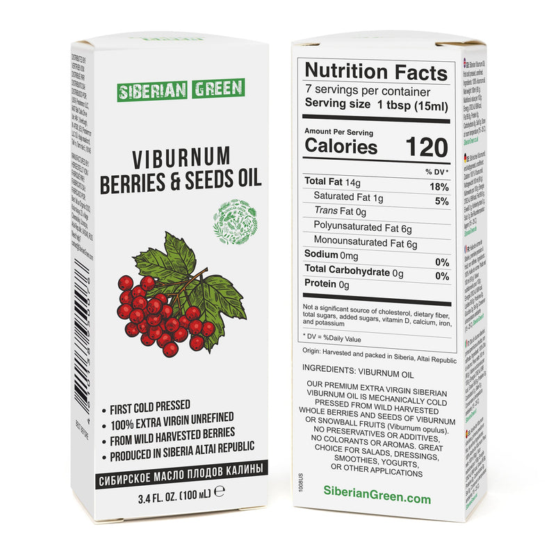 SiberianGreen.com Siberian Snowball Viburnum Oil | 100ml Extra Virgin Cold-Pressed Cooking Oils