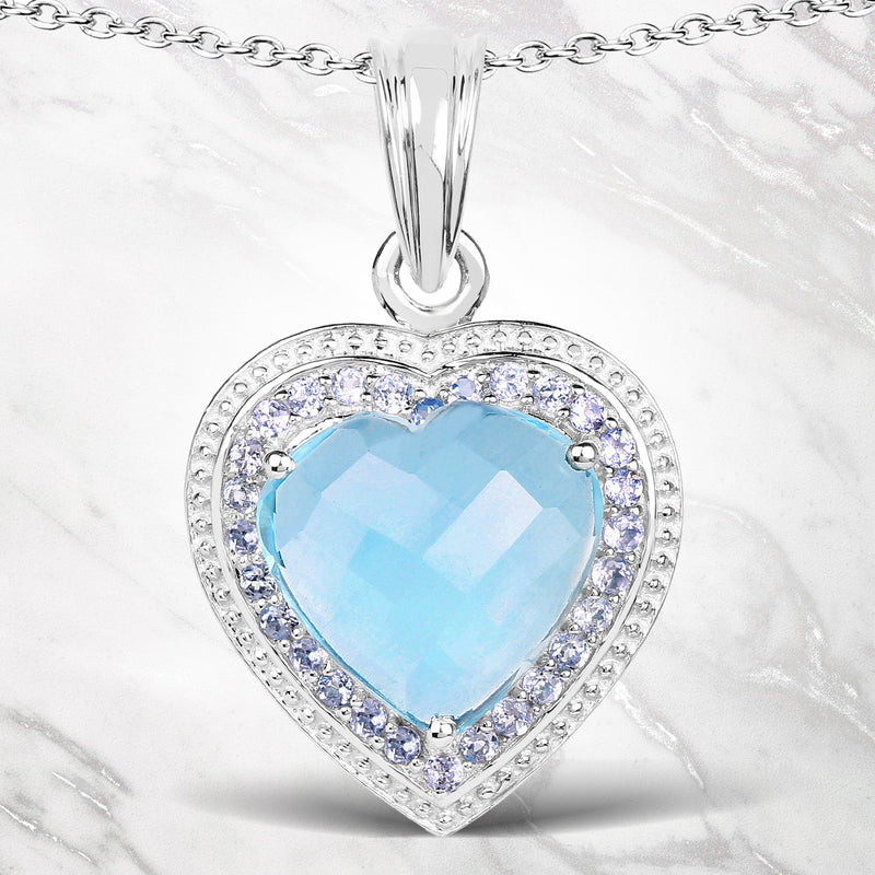 Bids.com 7.36 Carat Genuine Blue Topaz and Tanzanite .925 Sterling Silver Pendant Pendants