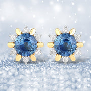 Bids.com 1.87 Carat Genuine Blue Sapphire and White Diamond 14K Yellow Gold Earrings Earrings