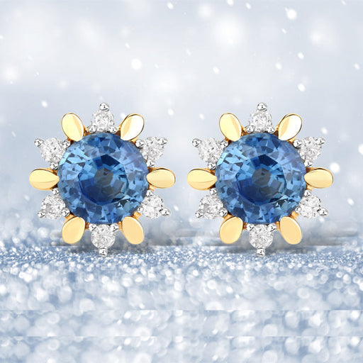 Bids.com 1.87 Carat Genuine Blue Sapphire and White Diamond 14K Yellow Gold Earrings Earrings