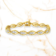 Bids.com 10K Yellow Gold Plated .925 Sterling Silver 1 cttw Prong Set Round-Cut Diamond Link Bracelet (J-K Color, I1-I2 Clarity) - 7.25" Bracelets