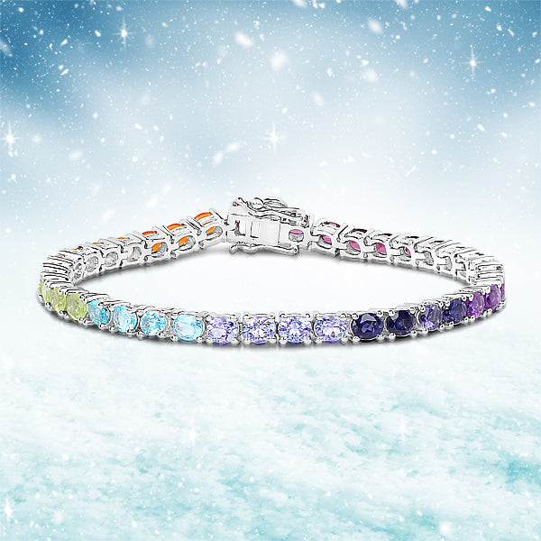 Bids.com 12.04 Carat Genuine Multi Stone .925 Sterling Silver Bracelet Bracelets