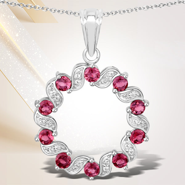 Bids.com 1.30 Carat Genuine Pink Tourmaline and White Topaz .925 Sterling Silver Pendant Pendants