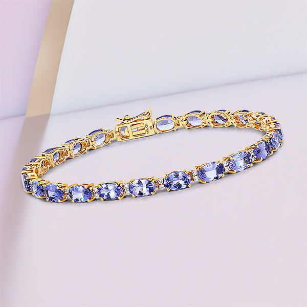 Bids.com 10.87 Carat Genuine Tanzanite and White Diamond 14K Yellow Gold Bracelet Bracelets