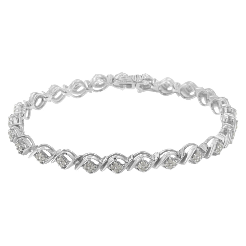 Bids.com Sterling Silver Diamond Cluster Link Bracelet (1 cttw, I-J Color, I2-I3 Clarity) Bracelets
