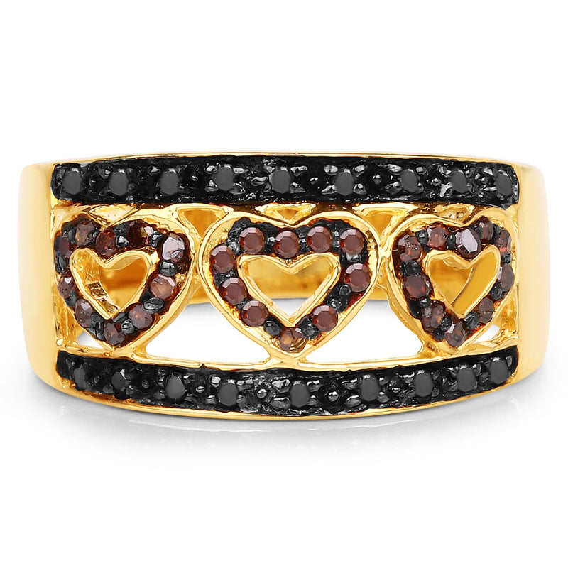 Bids.com 14K Yellow Gold Plated 0.32 Carat Genuine Black Diamond and Red Diamond .925 Sterling Silver Ring Rings