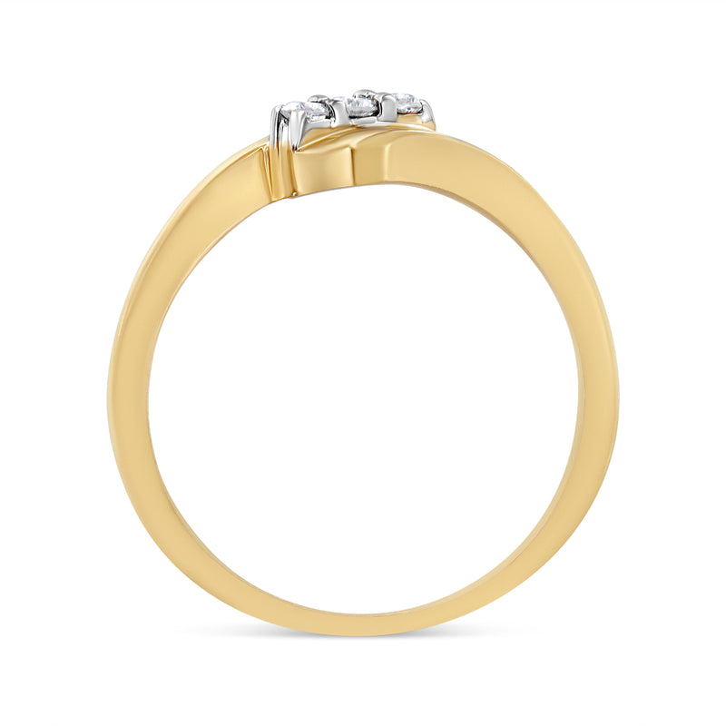 Bids.com 10K Yellow Gold over .925 Sterling Silver 1/10 Cttw Diamond Three-Stone Bypass Fashion Cocktail Ring ( I-J Color, I2-I3 Clarity) - Size 6 Rings