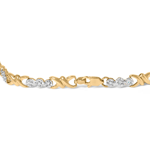 Bids.com 10k Yellow Gold 1/3 Cttw Diamond 3 Stone and X-Link Bracelet (I-J Color, I1-I2 Clarity) - 7.50" Inches Bracelets
