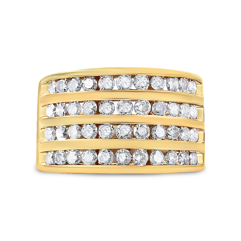 Bids.com 10K Yellow Gold Plated .925 Sterling Silver 1 1/2 Cttw Diamond 4 Row Channel Band Ring (Champagne Color, I2-I3 Clarity) Size 7 Rings
