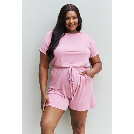 Zenana Chilled Out Short Sleeve Romper in Light Carnation Pink