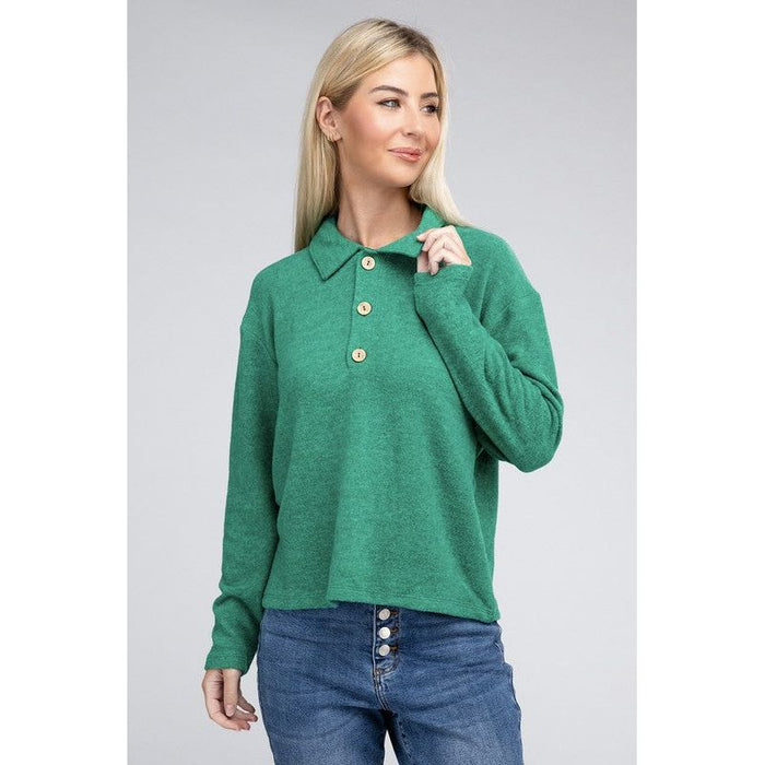 Brushed Melange Hacci Collared Sweater