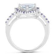 Bids.com 1.41 Carat Genuine Aquamarine & Tanzanite .925 Sterling Silver Ring Rings