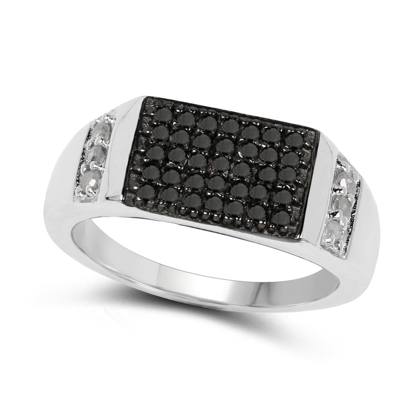 Bids.com 0.55 Carat Genuine Black Diamond and White Diamond .925 Sterling Silver Ring Rings