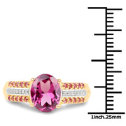 Bids.com 14K Yellow Gold Plated 3.32 Carat Genuine Rhodolite and White Topaz .925 Sterling Silver Ring Rings