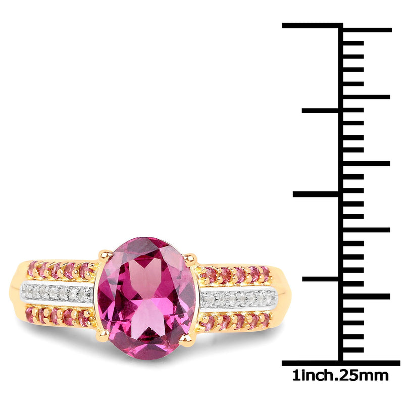 Bids.com 14K Yellow Gold Plated 3.32 Carat Genuine Rhodolite and White Topaz .925 Sterling Silver Ring Rings