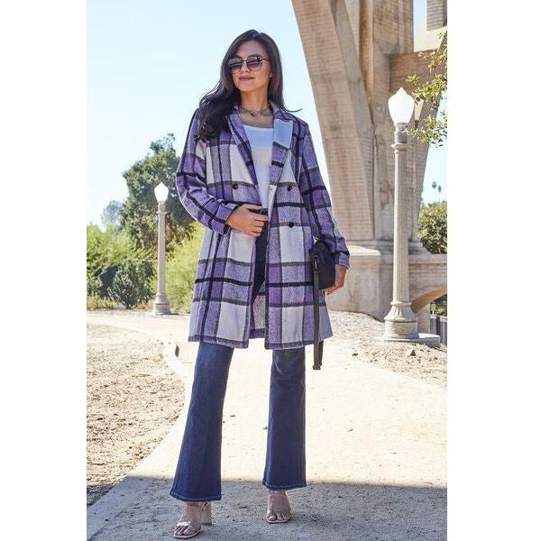 Plaid Button Up Lapel Collar Coat