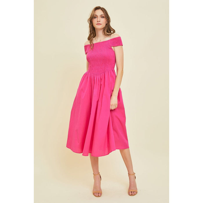 HEYSON Off-Shoulder Smocked Midi Dress