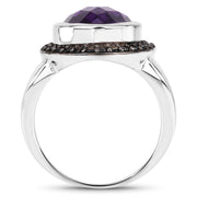 Bids.com 5.35 Carat Genuine Amethyst and Black Spinel .925 Sterling Silver Ring Rings