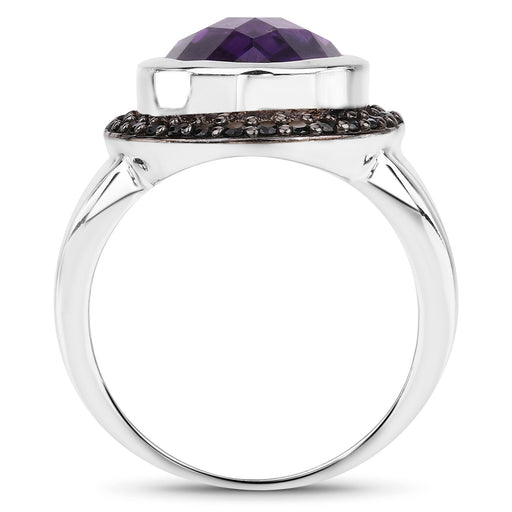 Bids.com 5.35 Carat Genuine Amethyst and Black Spinel .925 Sterling Silver Ring Rings