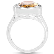 Bids.com 5.05 Carat Genuine Citrine and White Diamond .925 Sterling Silver Ring Rings